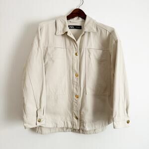 ZARA Oversized Utility Shirt Jacket Beige Small S